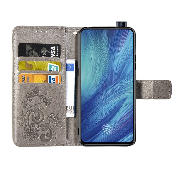 Four-leaf Clasp Embossed Buckle Mobile Phone Protection Leather Case with Lanyard & Card Slot & Wallet & Bracket Function for Vivo X27