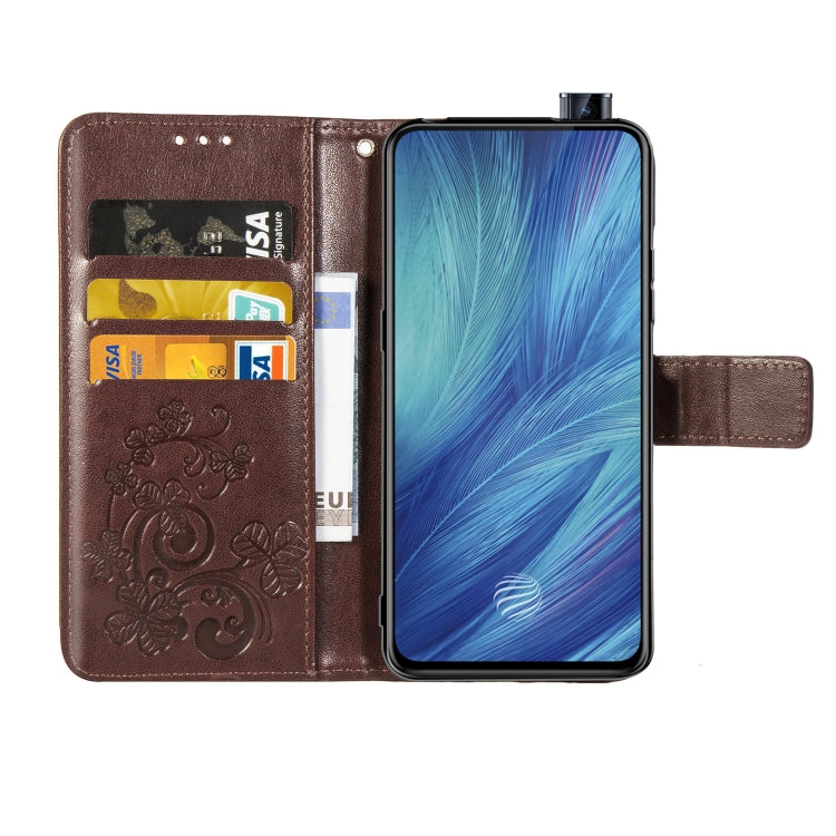 Four-leaf Clasp Embossed Buckle Mobile Phone Protection Leather Case with Lanyard & Card Slot & Wallet & Bracket Function for Vivo X27