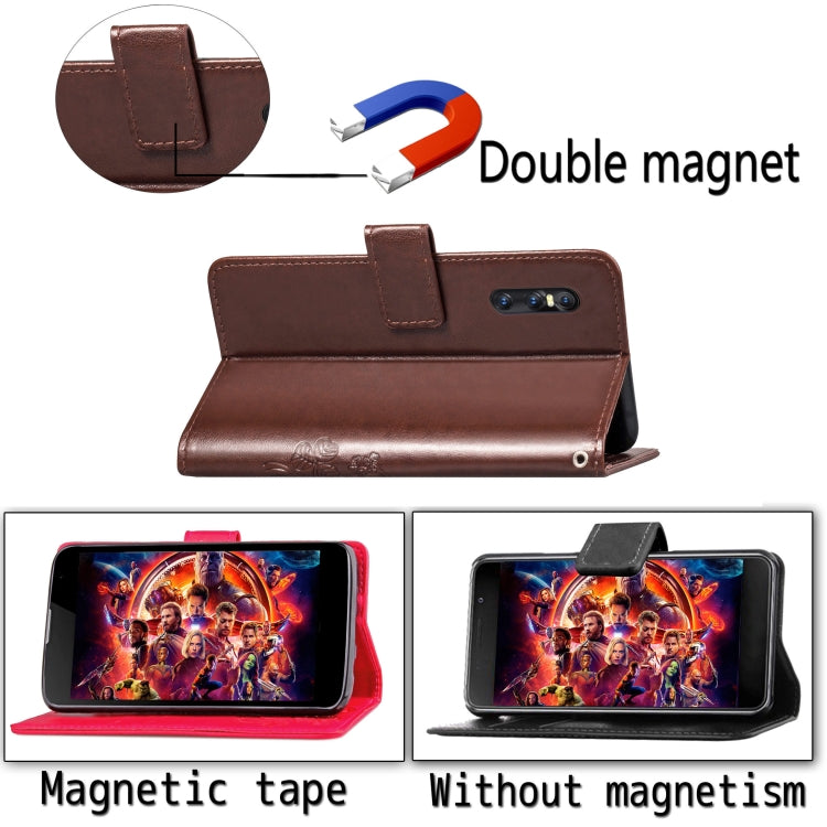 Four-leaf Clasp Embossed Buckle Mobile Phone Protection Leather Case with Lanyard & Card Slot & Wallet & Bracket Function for Vivo X27