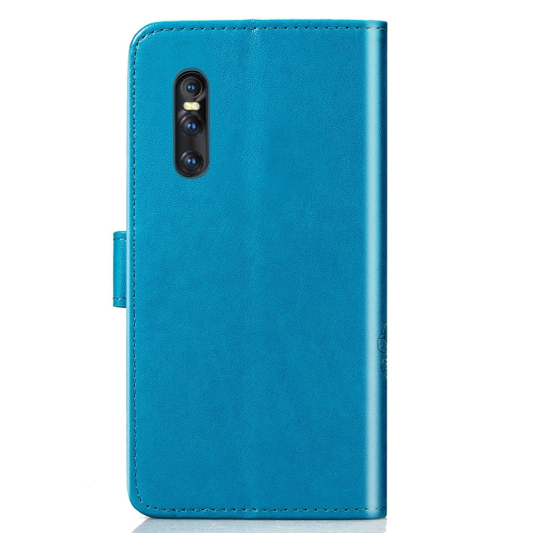 Four-leaf Clasp Embossed Buckle Mobile Phone Protection Leather Case with Lanyard & Card Slot & Wallet & Bracket Function for Vivo X27