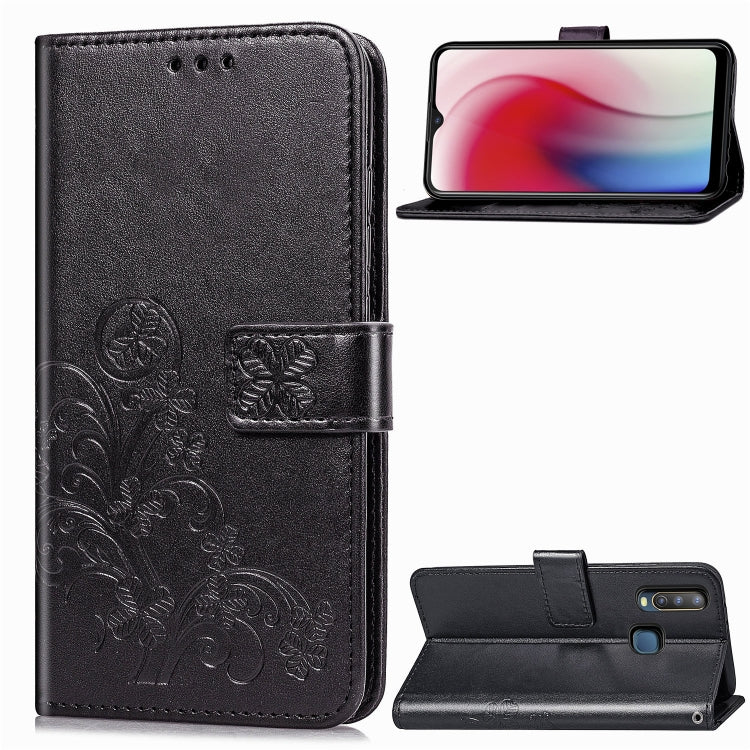 Four-leaf Clasp Embossed Buckle Mobile Phone Protection Leather Case with Lanyard & Card Slot & Wallet & Bracket Function for Vivo Y3