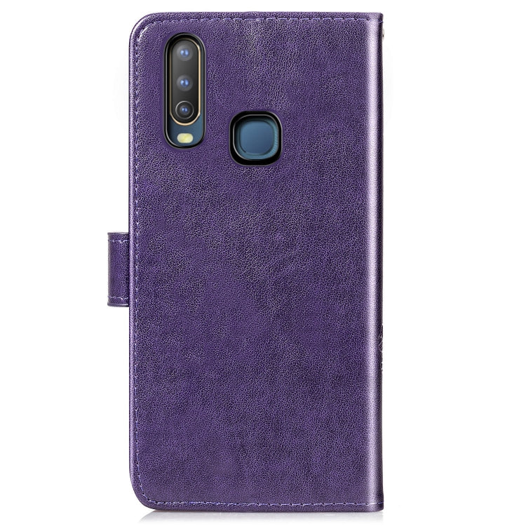 Four-leaf Clasp Embossed Buckle Mobile Phone Protection Leather Case with Lanyard & Card Slot & Wallet & Bracket Function for Vivo Y3