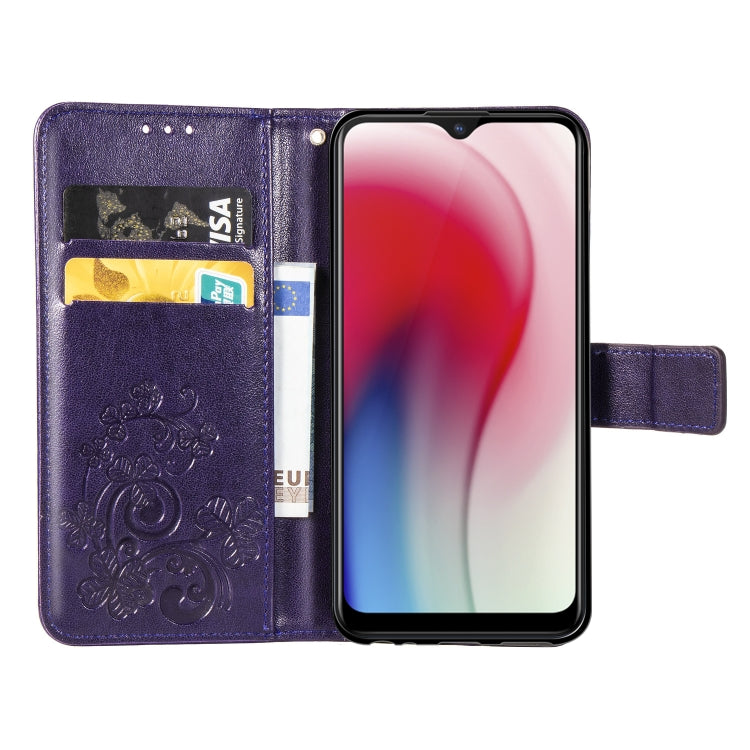 Four-leaf Clasp Embossed Buckle Mobile Phone Protection Leather Case with Lanyard & Card Slot & Wallet & Bracket Function for Vivo Y3