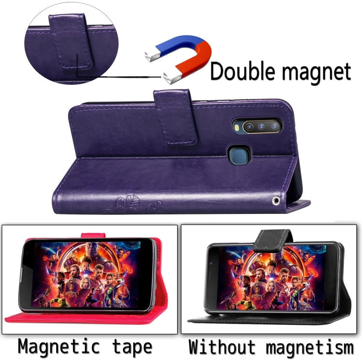 Four-leaf Clasp Embossed Buckle Mobile Phone Protection Leather Case with Lanyard & Card Slot & Wallet & Bracket Function for Vivo Y3