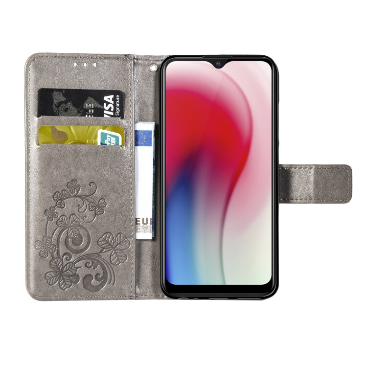 Four-leaf Clasp Embossed Buckle Mobile Phone Protection Leather Case with Lanyard & Card Slot & Wallet & Bracket Function for Vivo Y3