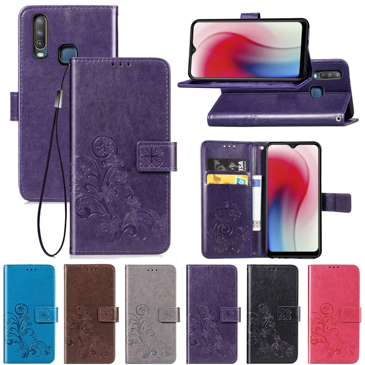 Four-leaf Clasp Embossed Buckle Mobile Phone Protection Leather Case with Lanyard & Card Slot & Wallet & Bracket Function for Vivo Y3