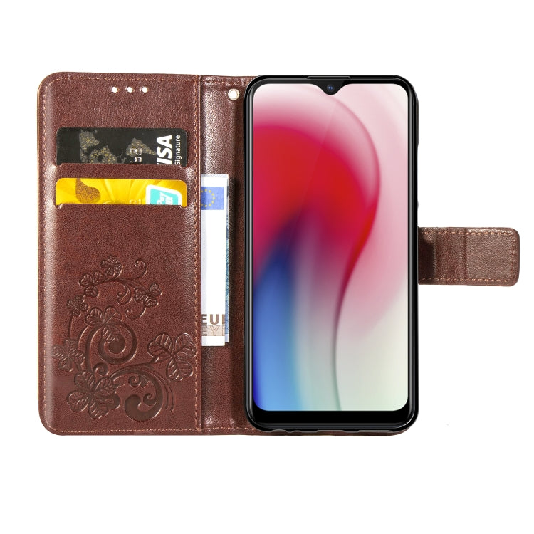Four-leaf Clasp Embossed Buckle Mobile Phone Protection Leather Case with Lanyard & Card Slot & Wallet & Bracket Function for Vivo Y3