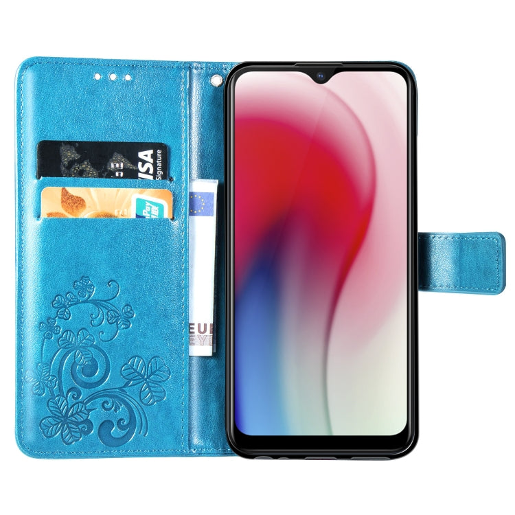 Four-leaf Clasp Embossed Buckle Mobile Phone Protection Leather Case with Lanyard & Card Slot & Wallet & Bracket Function for Vivo Y3