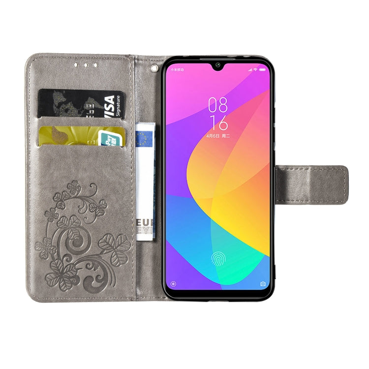Four-leaf Clasp Embossed Buckle Mobile Phone Protection Leather Case with Lanyard & Card Slot & Wallet & Bracket Function for Xiaomi CC9e