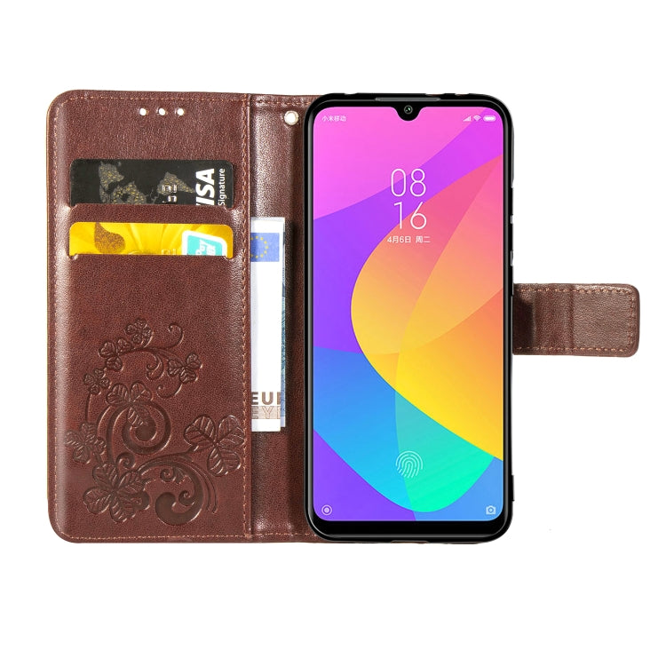 Four-leaf Clasp Embossed Buckle Mobile Phone Protection Leather Case with Lanyard & Card Slot & Wallet & Bracket Function for Xiaomi CC9
