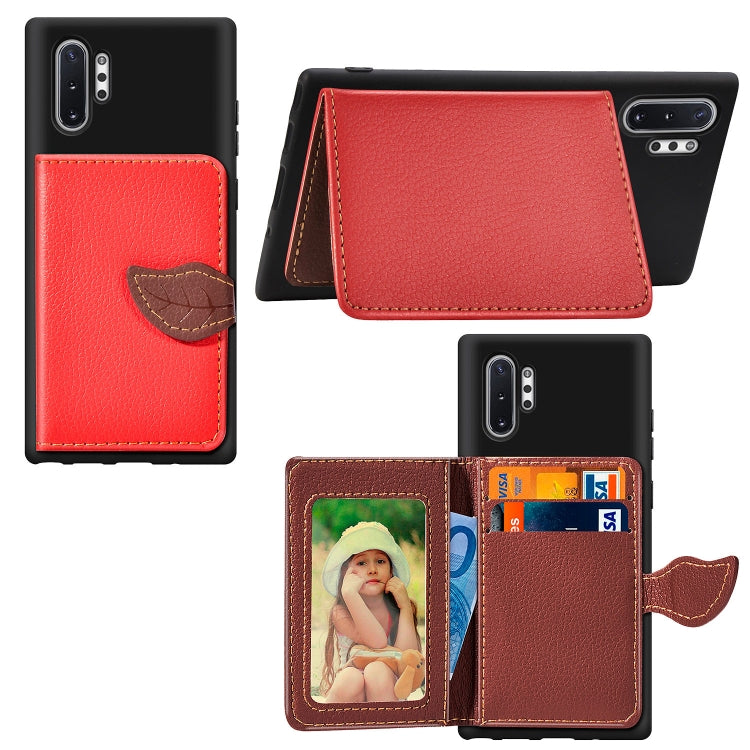 Leaf Buckle Litchi Texture Card Holder PU + TPU Case with Card Slot & Wallet & Holder & Photo Frame for Galaxy Note 10+