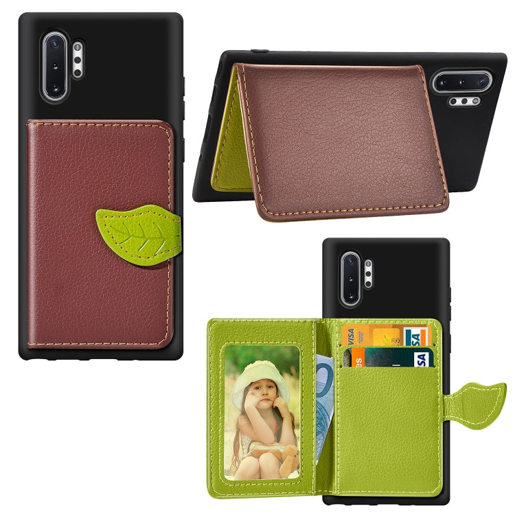 Leaf Buckle Litchi Texture Card Holder PU + TPU Case with Card Slot & Wallet & Holder & Photo Frame for Galaxy Note 10+