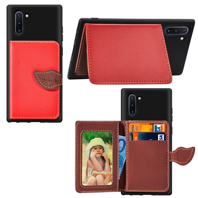 Leaf Buckle Litchi Texture Card Holder PU + TPU Case with Card Slot & Wallet & Holder & Photo Frame for Galaxy Note10