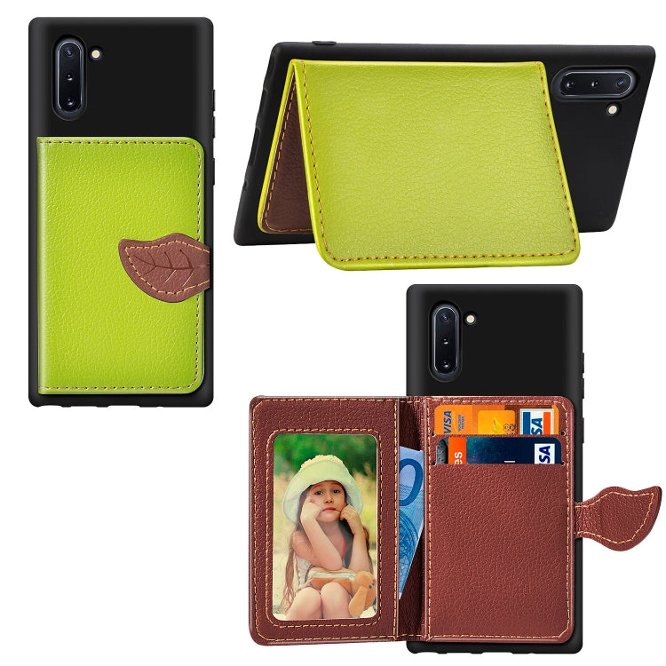 Leaf Buckle Litchi Texture Card Holder PU + TPU Case with Card Slot & Wallet & Holder & Photo Frame for Galaxy Note10