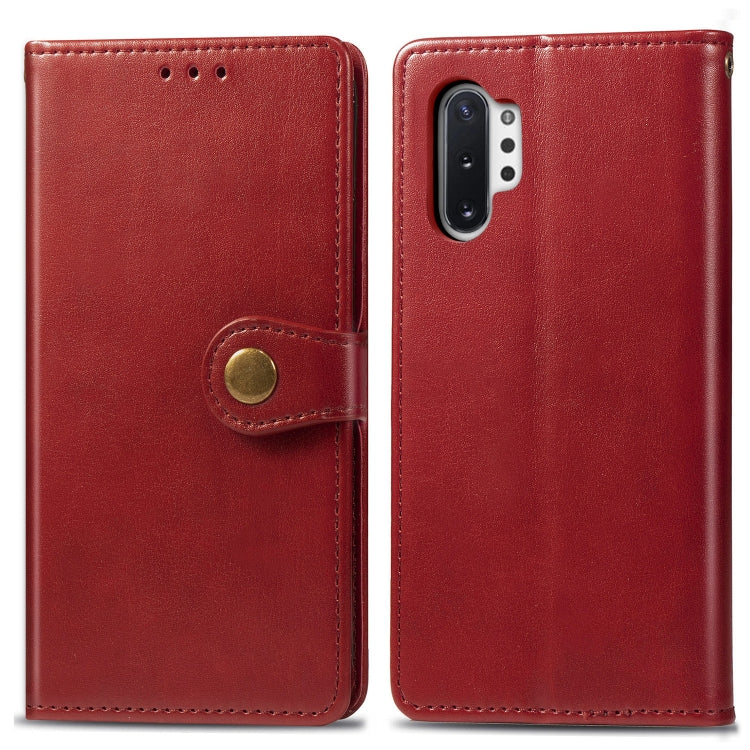 Retro Solid Color Leather Buckle Mobile Phone Protection Leather Case with Photo Frame & Card Slot & Wallet & Bracket Function for Galaxy Note10+