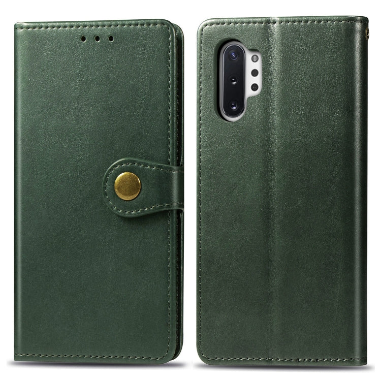 Retro Solid Color Leather Buckle Mobile Phone Protection Leather Case with Photo Frame & Card Slot & Wallet & Bracket Function for Galaxy Note10+