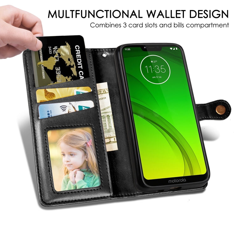 Retro Solid Color Leather Buckle Mobile Phone Protection Leather Case with Lanyard & Photo Frame & Card Slot & Wallet & Bracket Function for MOTO G7 Power