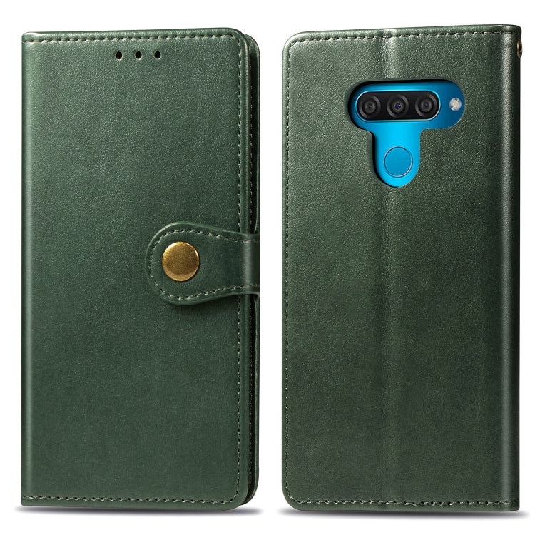 Retro Solid Color Leather Buckle Mobile Phone Protection Leather Case with Lanyard & Photo Frame & Card Slot & Wallet & Bracket Function for LG Q60