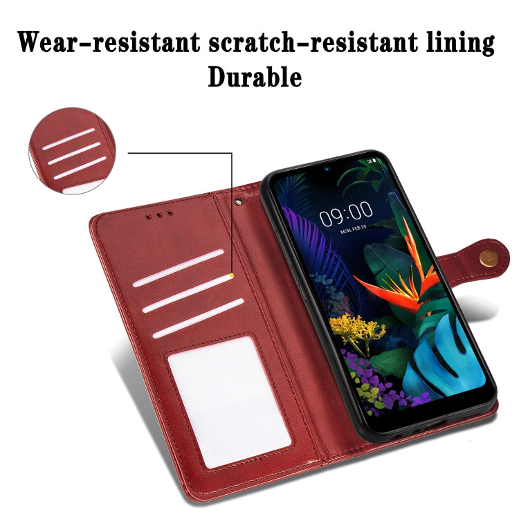 Retro Solid Color Leather Buckle Mobile Phone Protection Leather Case with Lanyard & Photo Frame & Card Slot & Wallet & Bracket Function for LG K50