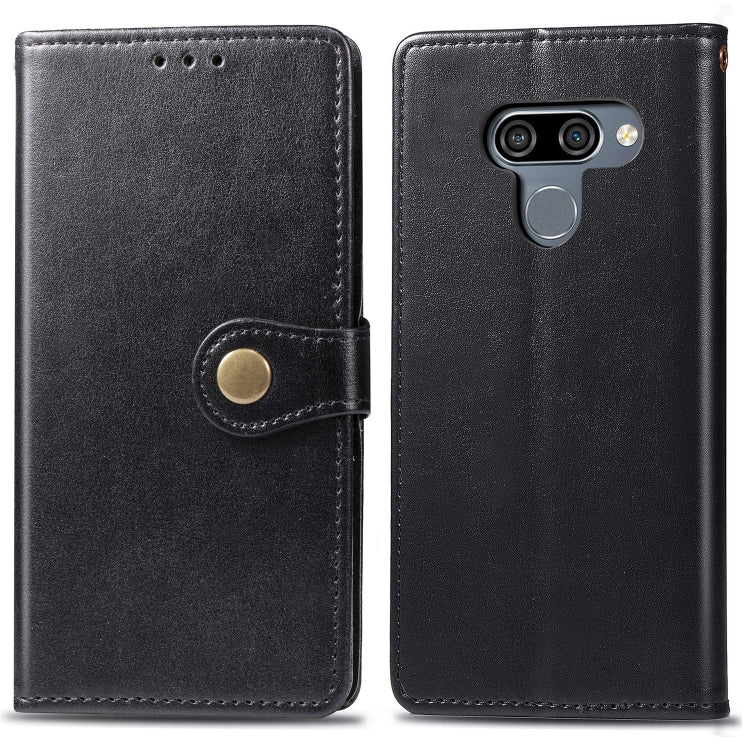 Retro Solid Color Leather Buckle Mobile Phone Protection Leather Case with Lanyard & Photo Frame & Card Slot & Wallet & Bracket Function for LG K50