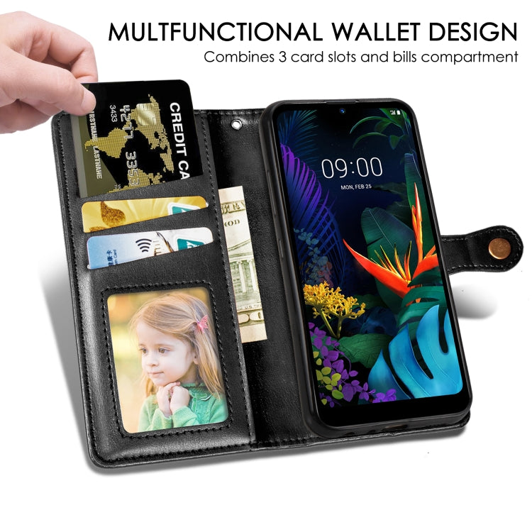 Retro Solid Color Leather Buckle Mobile Phone Protection Leather Case with Lanyard & Photo Frame & Card Slot & Wallet & Bracket Function for LG K50