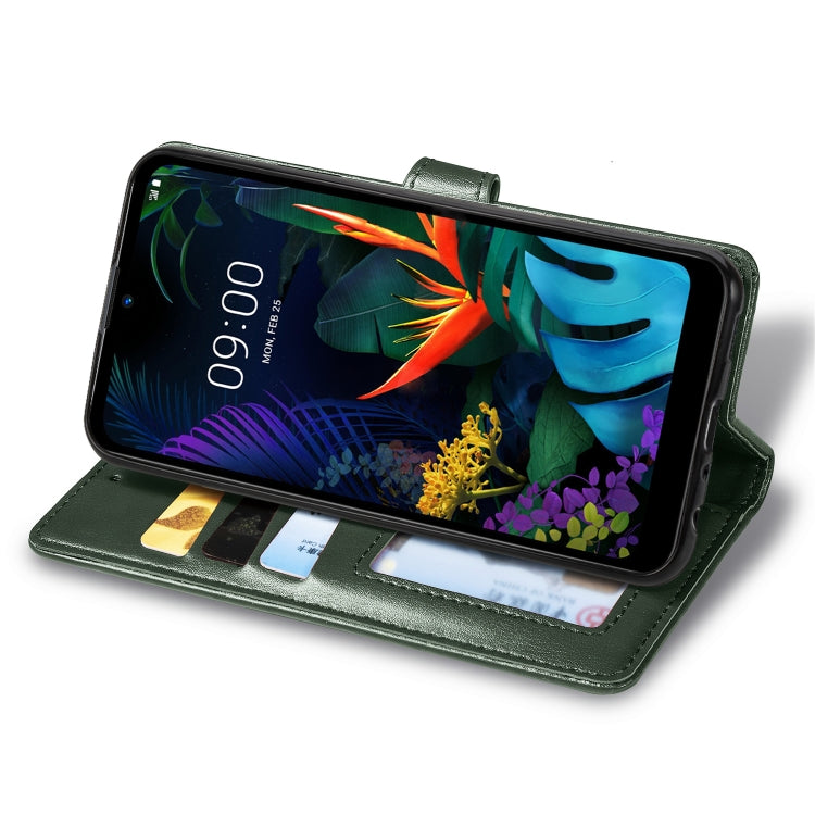 Retro Solid Color Leather Buckle Mobile Phone Protection Leather Case with Lanyard & Photo Frame & Card Slot & Wallet & Bracket Function for LG K50