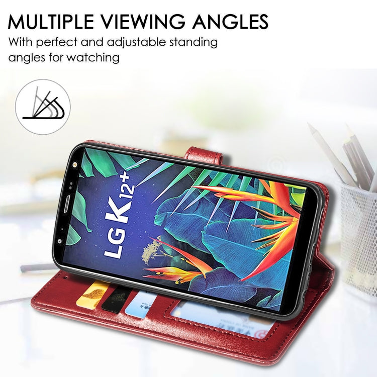 Retro Solid Color Leather Buckle Mobile Phone Protection Leather Case with Lanyard & Photo Frame & Card Slot & Wallet & Bracket Function for LG K40