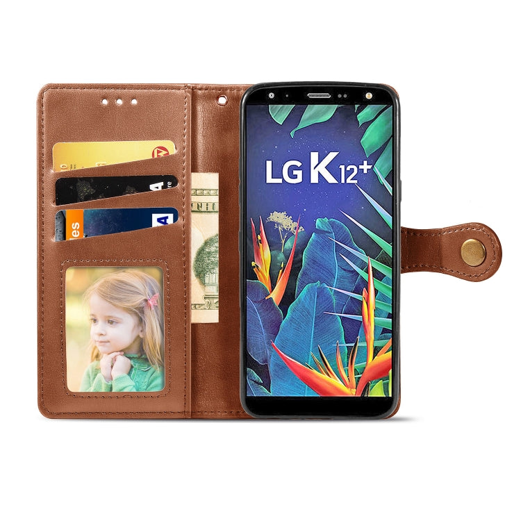 Retro Solid Color Leather Buckle Mobile Phone Protection Leather Case with Lanyard & Photo Frame & Card Slot & Wallet & Bracket Function for LG K40