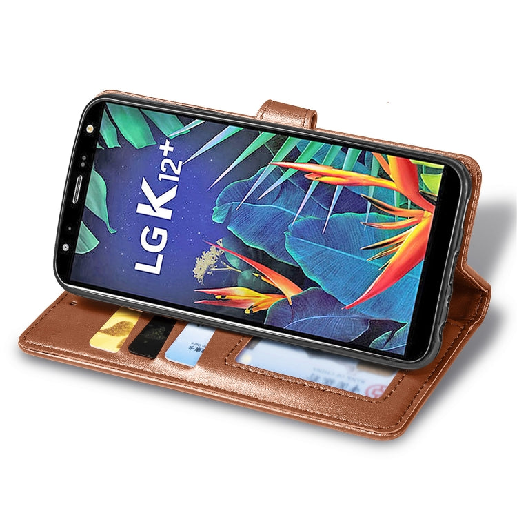 Retro Solid Color Leather Buckle Mobile Phone Protection Leather Case with Lanyard & Photo Frame & Card Slot & Wallet & Bracket Function for LG K40