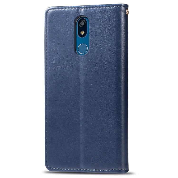 Retro Solid Color Leather Buckle Mobile Phone Protection Leather Case with Lanyard & Photo Frame & Card Slot & Wallet & Bracket Function for LG K40