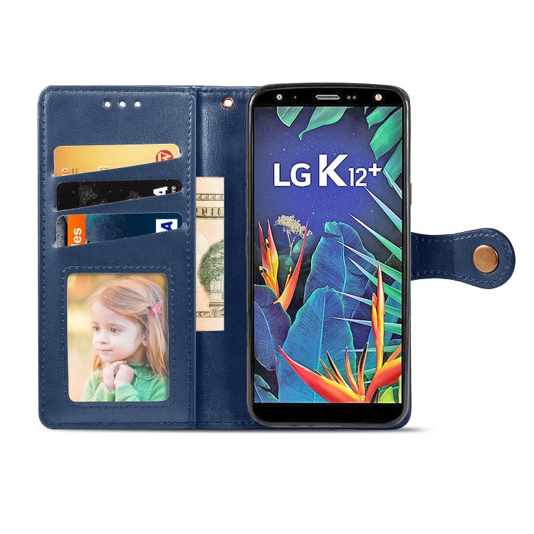 Retro Solid Color Leather Buckle Mobile Phone Protection Leather Case with Lanyard & Photo Frame & Card Slot & Wallet & Bracket Function for LG K40