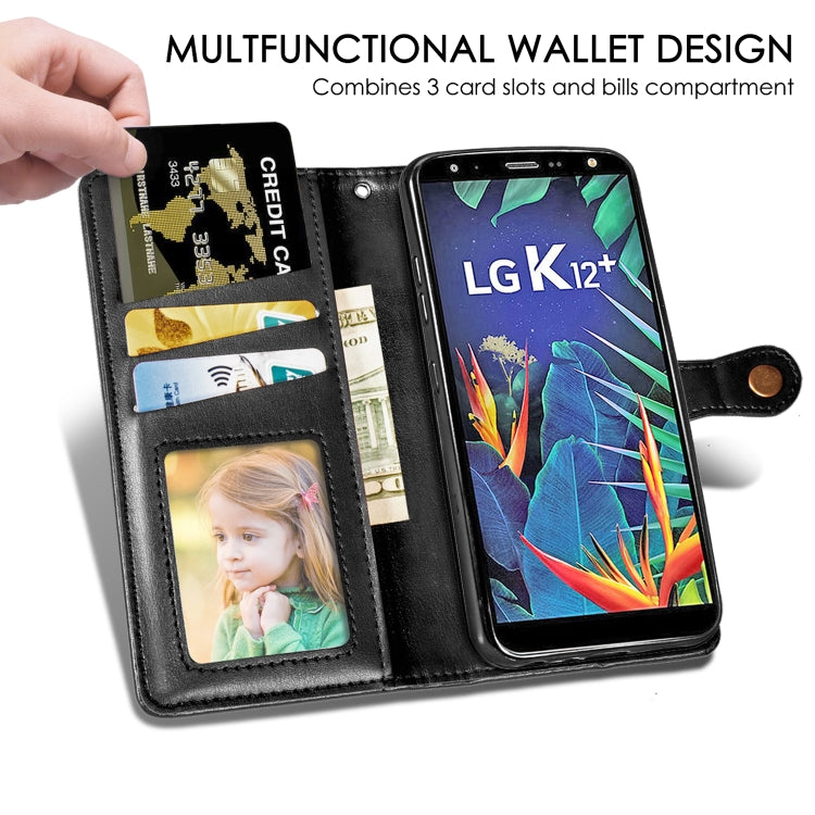 Retro Solid Color Leather Buckle Mobile Phone Protection Leather Case with Lanyard & Photo Frame & Card Slot & Wallet & Bracket Function for LG K40