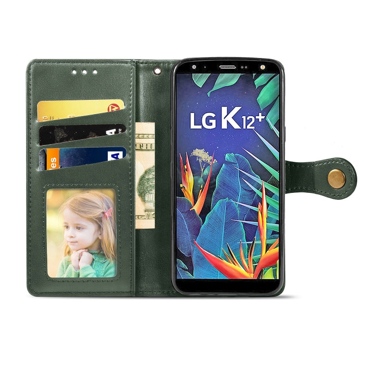 Retro Solid Color Leather Buckle Mobile Phone Protection Leather Case with Lanyard & Photo Frame & Card Slot & Wallet & Bracket Function for LG K40