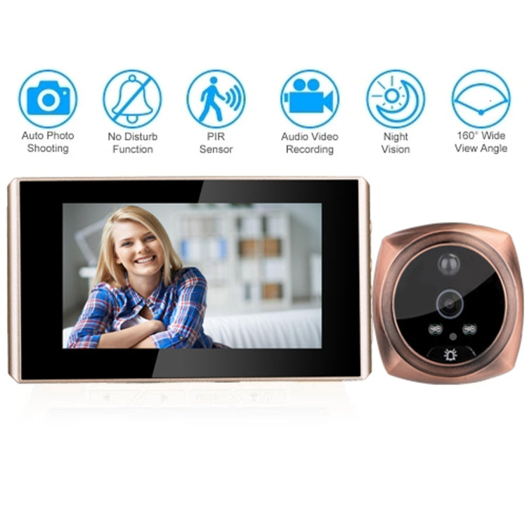4.3 inch LCD Color Screen Digital Doorbell Door Eye Doorbell Electronic Peephole Door Camera Viewer(Gold)