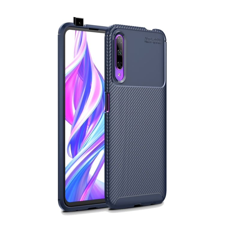 Carbon Fiber Texture Shockproof TPU Case for Huawei honor 9X(Blue)