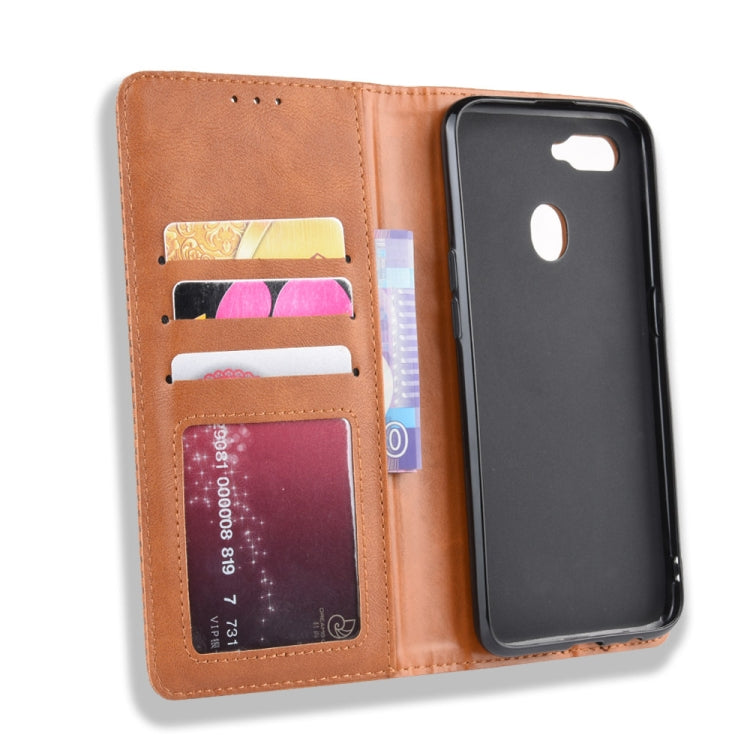Magnetic Buckle Retro Crazy Horse Texture Horizontal Flip Leather Case for Oppo A7  , with Holder & Card Slots & Photo Frame