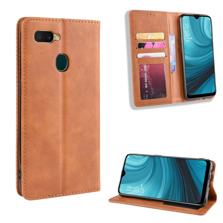 Magnetic Buckle Retro Crazy Horse Texture Horizontal Flip Leather Case for Oppo A7  , with Holder & Card Slots & Photo Frame