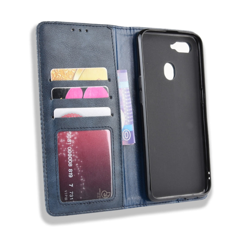 Magnetic Buckle Retro Crazy Horse Texture Horizontal Flip Leather Case for Oppo A7  , with Holder & Card Slots & Photo Frame