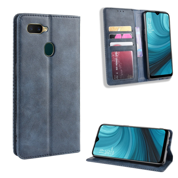 Magnetic Buckle Retro Crazy Horse Texture Horizontal Flip Leather Case for Oppo A7  , with Holder & Card Slots & Photo Frame