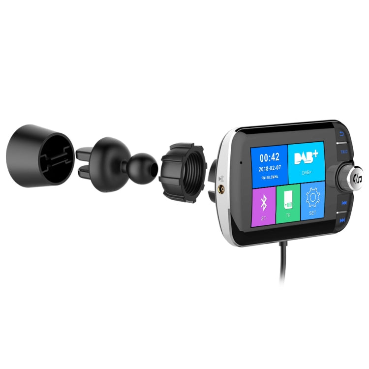 DAB004 Color Screen Car Quick Charge DAB Digital Broadcast Receiver Plug Card MP3 Bluetooth Hands-Free FM Transmission(Black)