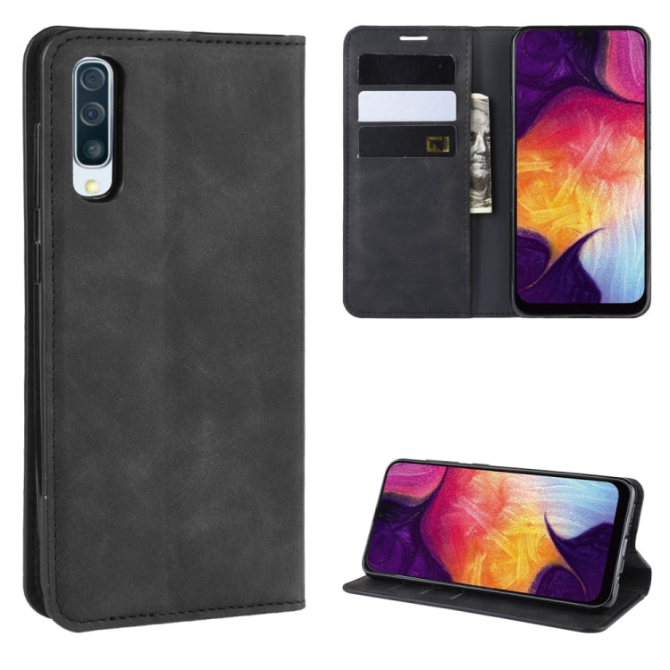 Retro-skin Business Magnetic Suction Leather Case with Wallet & Card Slot & Holder for Galaxy A50