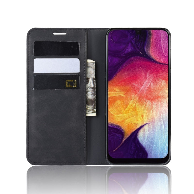 Retro-skin Business Magnetic Suction Leather Case with Wallet & Card Slot & Holder for Galaxy A50