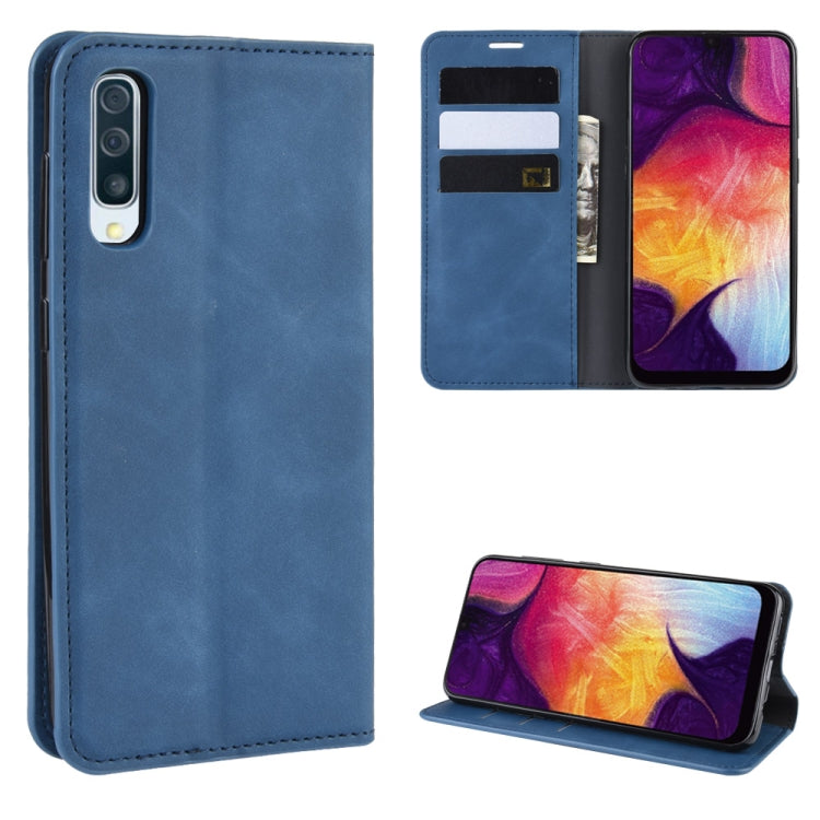 Retro-skin Business Magnetic Suction Leather Case with Wallet & Card Slot & Holder for Galaxy A50