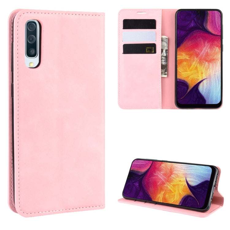 Retro-skin Business Magnetic Suction Leather Case with Wallet & Card Slot & Holder for Galaxy A50
