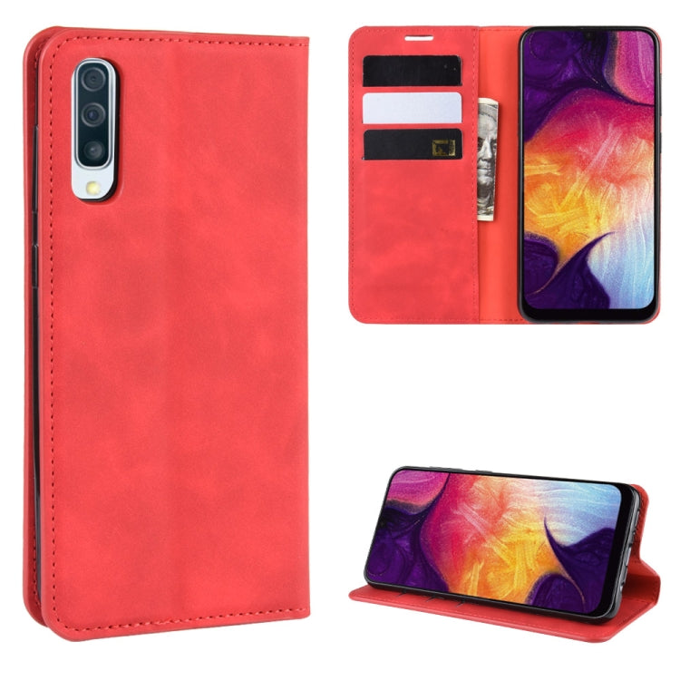 Retro-skin Business Magnetic Suction Leather Case with Wallet & Card Slot & Holder for Galaxy A50
