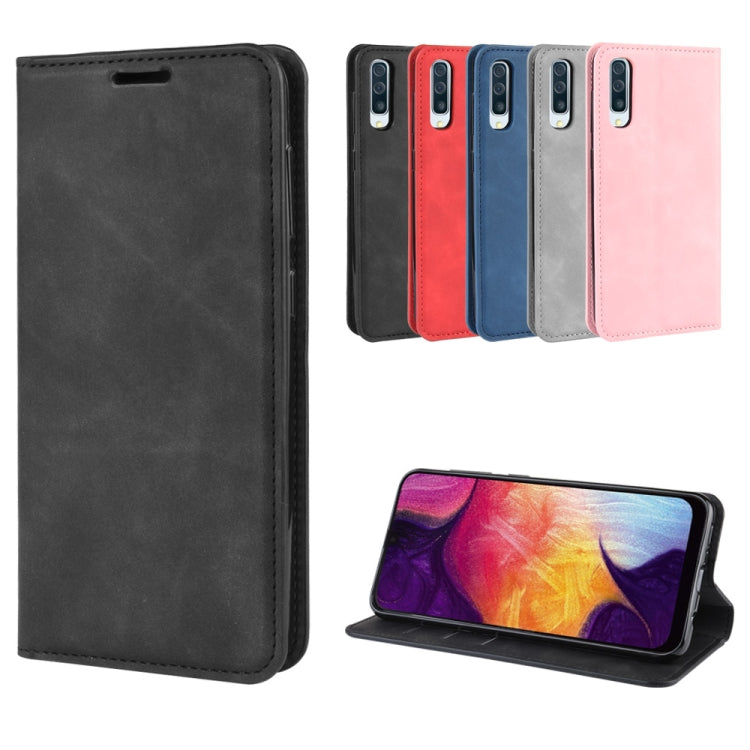 Retro-skin Business Magnetic Suction Leather Case with Wallet & Card Slot & Holder for Galaxy A50