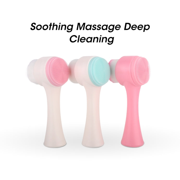 0801 Face Wash Cleansing Instrument Manual Cleansing Brush Silicone Double Side Massage Brush Face Washer Beauty Tools(White)