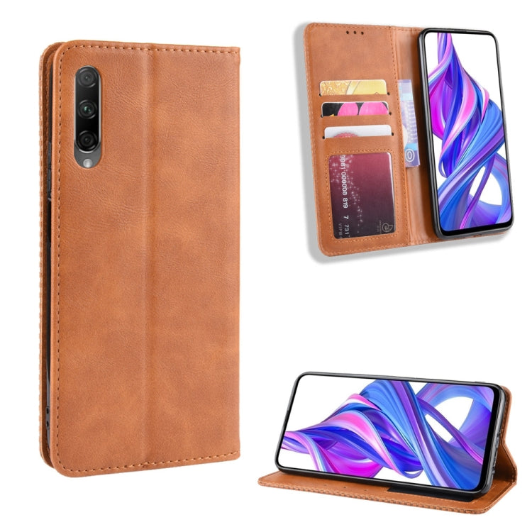Magnetic Buckle Retro Crazy Horse Texture Horizontal Flip Leather Case for Huawei Honor 9X / Honor 9X Pro, with Holder & Card Slots & Photo Frame
