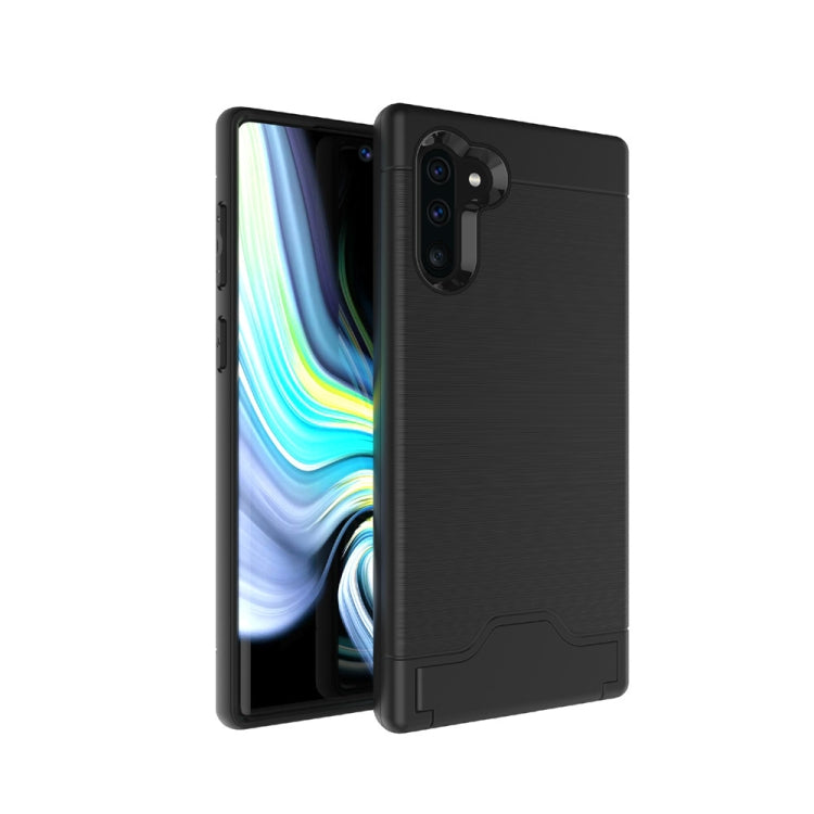 Ultra-thin TPU+PC Brushed Texture Shockproof Protective Case for Galaxy Note10, with Holder & Card Slot