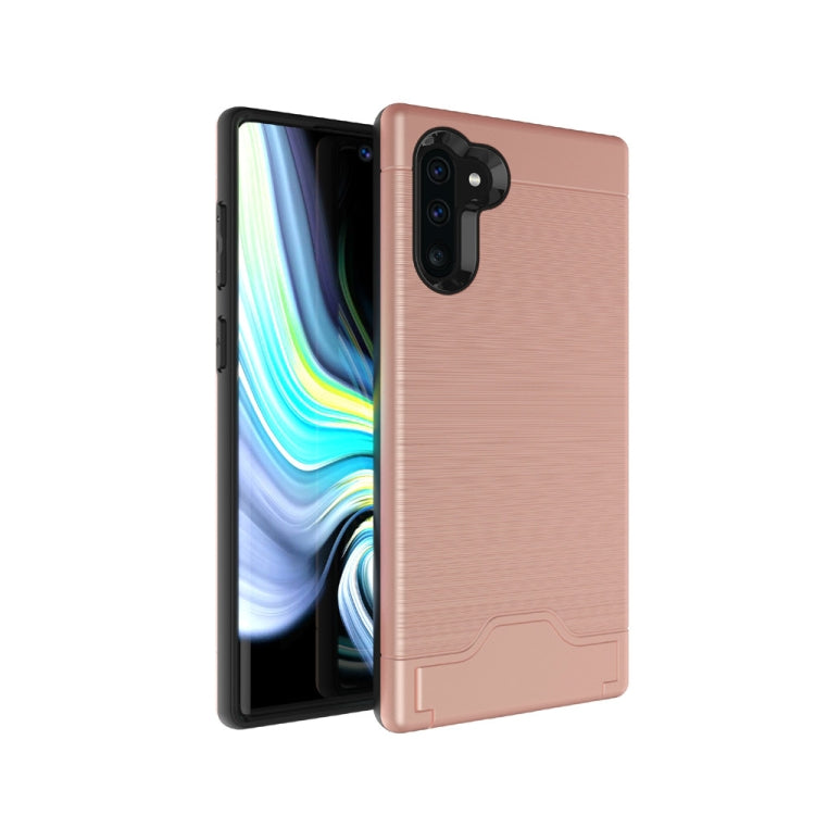 Ultra-thin TPU+PC Brushed Texture Shockproof Protective Case for Galaxy Note10, with Holder & Card Slot